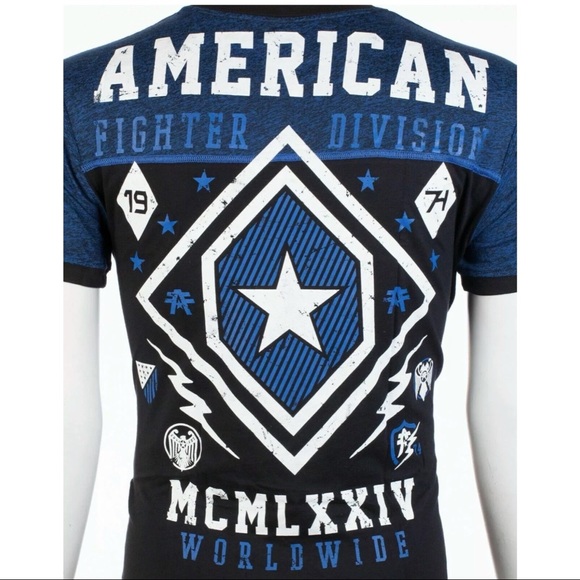 AMERICAN FIGHTER Kendall Black Blue Athletic Fit Mens Crew Neck T-shirt XL-3XL - Picture 10 of 11
